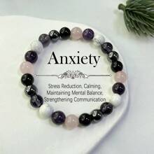 8mm Natural Stone Bead Bracelet, Including Amethyst, Obsidian, Hematite, Rose Quartz, Lepidolite, Handmade Beads, Vintage Boho Style, Calm Mind & Communication, Relieve Anxiety, Magnificent Crystal Holiday Gift