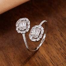1pc Fashionable Creative Open Ring For Women, Inlaid Synthetic Cubic Zirconia, Suitable For Dates/Parties, A Classic & Versatile Accessory