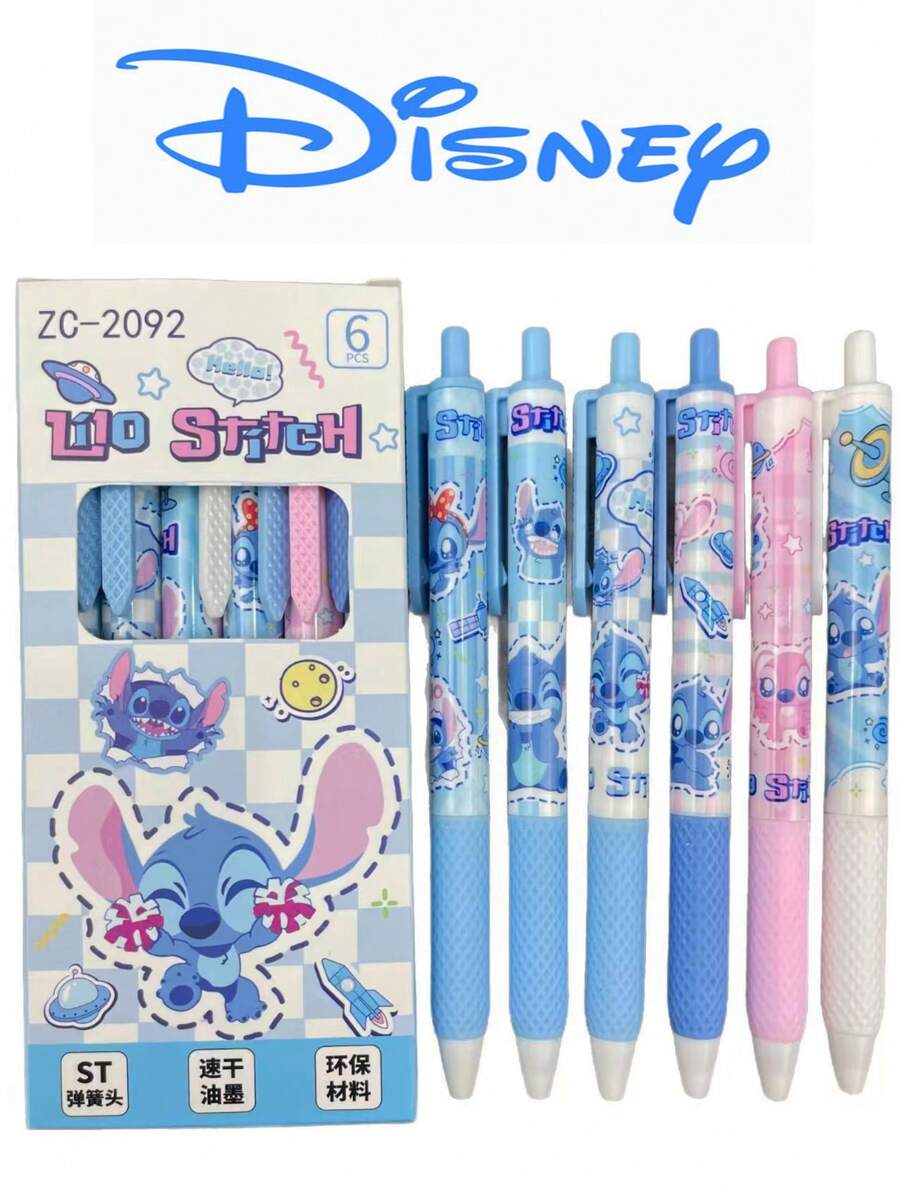 Takara Tomy 6pcs Lilo Stitch Gel Pens For Writing Cute 0.5mm Black Ink Press Neutral Pen Office School Supplies Party Gift Boxed