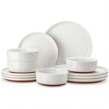Plates And Bowls Sets, 12 Pieces Modern Stoneware Dinnerware Set For 4 Kitchen Dinner Set Ceramic Dishware Dishes Set Microwave And Dishwasher Safe - Brown - View 10