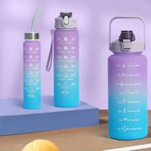 3 件/套渐变色哑光塑料水杯，耐用防漏运动水瓶，带时间标记，户外旅行徒步露营补水瓶，大容量，哑光 ABS 塑料，适合户外活动、健身房和夏季补水，健身房水瓶 | 渐变设计 | ABS 塑料