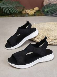 Neues Design, verschleißfeste, einfache Outdoor-Strandschuhe, Cut Out Slip-On Plateausandalen mit offener Zehenpartie für Damen, fällt klein aus, Einheitsgröße