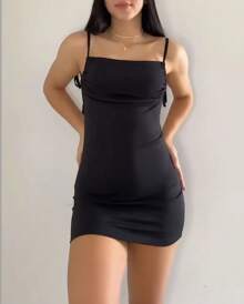Strapless Backless Tube Dress With Drawstring Tie, Short And Tight - Black - View 4