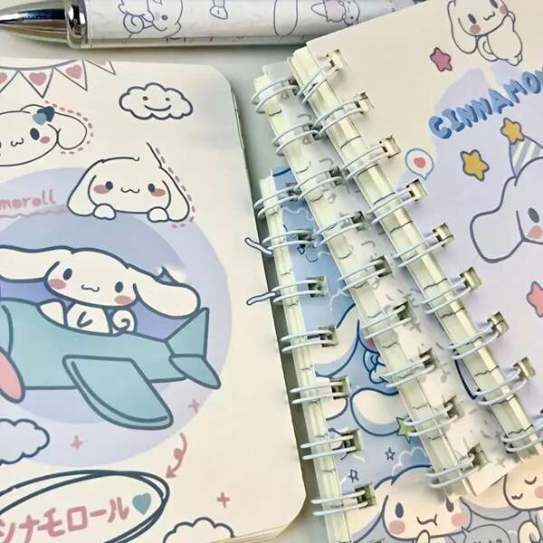 Sanrio 1/2/4 peças Sanrio Cinnamoroll A7 Caderno Espiral, Série de Desenhos Animados Temáticos de Anime Minimalista, Estética Alta Portátil com Páginas Pautadas Papelaria [Cor/Padrão Aleatório]