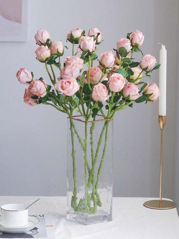 1PC, A Bunch Of Five Artificial Roses, Soft And Realistic, Velvet Fake Flowers, Floral Decoration, Artificial Rose, Suitable For Valentine's Day Gifts Parties, Home Decoration, Birthday Gifts, Indoor And Outdoor Decoration, Vase Decoration. Graduation