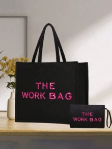 THE WOEK BAG 图案手提包和化妆包套装，女士时尚手提包带拉链粗麻布袋 - 购物完美选择，轻质粗麻布购物袋，女性伴娘的个性化婚礼礼品袋，女士旅行圣诞节、感恩节、万圣节、复活节、新年，女士最佳圣诞礼物圣诞包，创意圣诞礼物创意