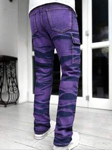 Men's Casual Loose Straight Leg Distressed Jeans, Hip Hop Dance Party Denim Cargo Jogger Pants, Streetwear Style
