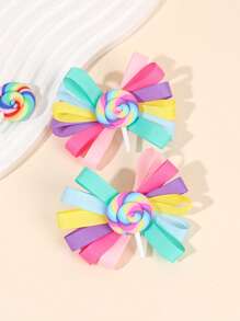 2pcs Multicolor Bows Hair Clips For Girls,Fabric Candy Decor Alligator Clips Hair Bow Clips For Kids,Fashion Hair Accessories For Toddlers Party Gifts
