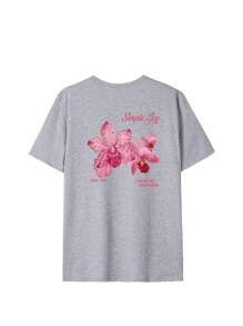这款色彩缤纷的字母花卉印花圆领T恤，时尚百搭，适合女性穿着。图案T恤，有白色和粉色可选，是度假穿着的理想之选。 - 灰色 - 查看 4