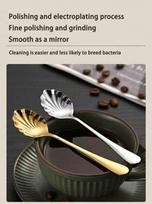 1/2/5/10pcs Gold/Silver Stainless Steel Shell Shaped Spoons, Coffee Spoons, Dessert Spoons, Sugar Spoons, Ice Cream And Cheese Spoons,School Supplies