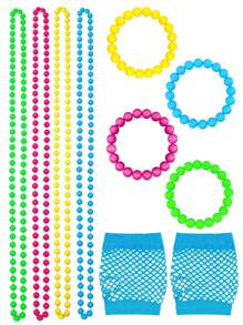 D EXCEED 9 PCS 1980s Costume Accessories Set For Women Neon Party Costume Artificial Bead Necklace Pearl Bracelet Fishnet Gloves Bride Weddings Fancy Dress Party Decorations Gifts Prom - Multicolor - View 17