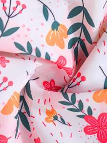 女童长袖翻领花卉印花网眼连衣裙（带腰带） - 粉色 - 查看 8