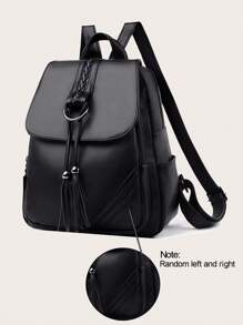 Lightweight,Anti Theft Tassel Decor Flap Backpack New-Design Women's Backpack Large Capacity School Bag Quality PU Leather Ladies Trave - Black - View 5