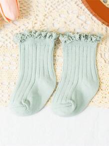 3 pares/lote Calcetines cortos con volantes para bebé, calcetines lindos y suaves para niñas pequeñas y niños, calcetines con encaje y flor para uniforme escolar de niños de 0 a 3 años, en colores morado, azul oscuro y azul agua