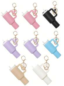Juego de 1/2/3/5/8 piezas de llavero con mini vaso, lindos encantos con vaso para mujer para bolso, mochila, botella de agua mini - Estilo callejero, multicolor, accesorios del llavero, encantos para bolsos, vasos, 5/3/2/1 llaveros, accesorios para bolsos, encantos para bolsos de mano, caja de almacenamiento de lápiz labial, accesorios para bolsos, llavero de mini vaso, llavero de mini vaso para llavero o bálsamo labial, llavero lindo de vaso