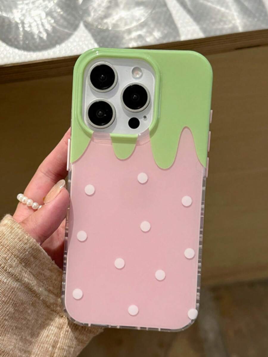 Cute Minimalist Pink Bow Polka Dot Phone Case, Compatible With IPhone 17 Pro Max, 17 Pro, 17 Air, 17, 16, 15, 14, 13, 12, 11 Pro Max Plus, Soft Protective Back Cover, Gift For Girls - Strawberry - View 1