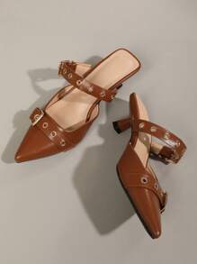 OMS Pointed Toe Stiletto Heels Sandals For Women, Black & White Triangle Elastic Strap Closed Toe High Heel Shoes, Elegant Pumps, Breathable Comfortable, Suitable For Spring/Summer, All Season