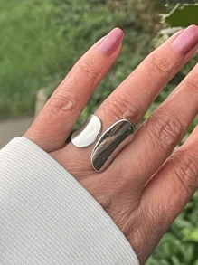 1 件时尚简约女士袖口戒指，几何开口戒指，凹面设计，男女通用日常佩戴，适合日常装饰 - 銀色 - 查看 8