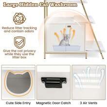 Lifezeal Large Cat Litter Box Enclosure 2-In-1 Hidden Cat Washroom Furniture With Storage - 白色 - 查看 6