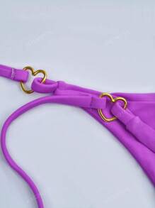 Conjunto de bikini de mujer 2024 con tela de nailon de color contrastante y diseño de corazón con cordones, traje de baño para playa, vacaciones y spa