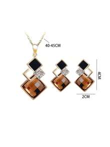 2pcs Asymmetrical Geometrical Luxury Fashion Necklace & Earrings Set For Women