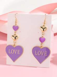 1/2 Pairs Multi-Color Fashion Heart-Shaped Metal LOVE Enamel Pendant Earring Set, Suitable For Women Daily Wear, Valentine's Day Gift,Mom,Mother,Mother's Day,Gift