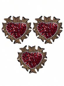 3件/套 红色心形手工串珠贴片，DIY服装配饰，刺绣贴花图案，适用于服装、包包、鞋子、帽子、节日派对装饰、夏季、学校等场合。 - 彩色 - 查看 1