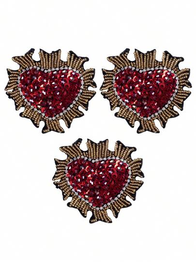 Set de 3 parches con forma de corazón rojo hechos a mano con cuentas, accesorios de ropa DIY, motivos bordados para prendas, bolsos, zapatos, sombreros, decoración de fiestas y festivales de verano, escuela