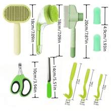10 piezas Kit de aseo para mascotas, Juego de cepillos de autolimpieza con cortaúñas y lima para mascotas, peine antipulgas, cepillo de baño para mascotas, cepillo para el pelo de gato/perro, cepillo de dientes de silicona - Multicolor - Ver 2