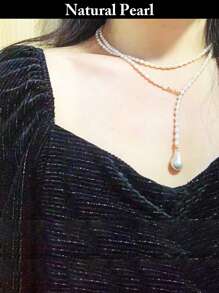1pc Multi-Layer Natural Pearl Necklace, White, Long, Fashion & Personalized Style, Suitable For Daily Wear And Gifting