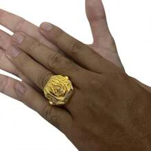 Anel Leão Com Turbante - Banhado a Ouro 18k