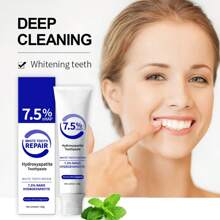 7.5%羟基磷灰石美白牙膏，含薄荷精油，保湿，基础清洁，清新口气，强化牙齿护理，适合所有人 - 藍白色 - 查看 5
