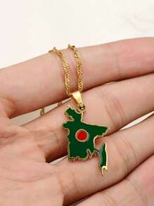 1pc Bangladesh Map Flag Pendant Necklaces, Stainless Steel Bangladeshi Maps Chains Bengali, Unisex Jewelry, Can Be Matched With Your Daily Clothing