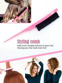 Set de 3 peines para peinado, peine teasing, peine de cola de rata, cepillo de bordes - Set de cepillos y peines para salón, peines de cola de rata con doble borde para control, partición, cepillado trasero, peinado y recogido del cabello para mujeres