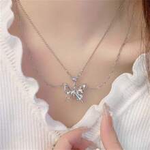 1pc Heart & Butterfly Double-Layer Necklace, Sweet & Cool Ins High-End Collarbone Chain, Suitable For Daily Wear, Best Gift Choice For Women Jewelry