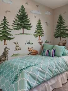 1pc/1set2pcs/1set3pcs Forest Tree Animal Tiger Fox Bear Rabbit Kitten Wall Stickers, Decorative For Baby Room, Living Room, Bedroom