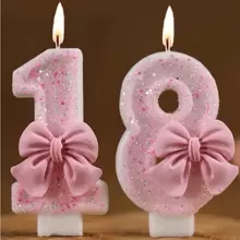 1pc Birthday Candle Number, Cake Decor For Festival Party, Pink Bow Digit Candle Gifts Graduation