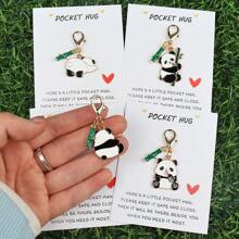 1 Stück/4 Stücke süßer Panda Öltropfen Schlüsselanhänger mit Umarmungs-Karte, inspirierender Karte, Cartoon Schlüsselanhänger, niedliches Tier Design, geeignet für Rucksack/Tasche, unisex, Geschenk für Rückkehr zur Schule Rucksack mit Schulmaterial