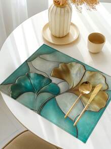 4 件套植物叶银杏印花餐垫，现代涤纶纤维厨房餐桌装饰布，适用于餐厅和厨房的圣诞装饰