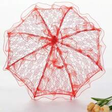 1pc Mini Lace Umbrella, Wedding Flower Girl Photo Prop, Solid Color Lace Woven Dance Umbrella, Decorative Palace Parasol Summer Cooling,Beach,Travel