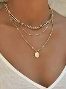 1pc Fashion Versatile Simple Circular Pendant Necklace - Gold - View 10