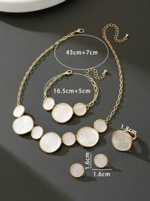 1pc Women White Geometric Pendant Necklace,1pc Bracelet,1pc Ring,1 Pair Earrings, Jewelry Set - White - View 6