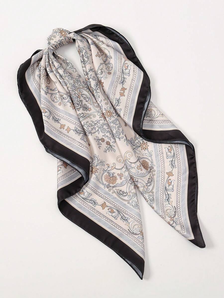 1条印花90厘米方形围巾，新款春季女士多功能头巾，可作腰带、发夹、披肩、头巾、时尚领巾，适合搭配连衣裙 - 彩色 - 查看 1