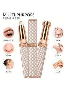 New Eyebrow Pencil 1pc/2pcs Rechargeable 2-In-1 Eyebrow Razor And Hair Shaver With LED Light - Painlessly Remove Peach Fuzz, Facial Hair, Eyebrows, Lips - Rose Gold - View 2