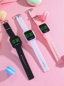 热门 1 件时尚新款立方体触摸绿光 LED 电子手表，极具吸引力的简约时尚按钮手表，适合礼物、学校、聚会等