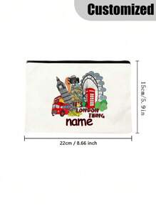 [定制] 涤纶伦敦设计女士化妆包 - 防水、大容量、个性化名字、无香、便携式拉链化妆包、旅行必备品、旅行爱好者的礼物 - 专属礼物