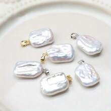 1PC White Pure Natural Freshwater Square Asymmetric Baroque Pearl Pendant - Simple Romantic Versatile Living 1.2CM*2CM - Gold - View 4