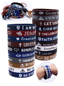 20-Piece Bible Verse Design Silicone Bracelet Set, Multi-Color Matching, Inspirational De-Stress Sports Running Bracelet (Random Color)