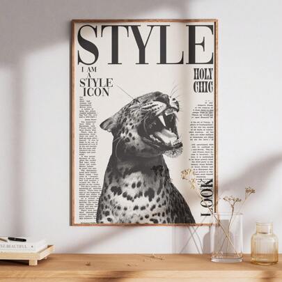 1pc Stylish Cheetah Wall Art Picture Magazine Cover Book Prints Canvas Paintings Affiche Leopard Posters Fashion Luxury Decor For Bedroom, Living Room, Or Bar Cart ,Dorm,Wall Decor Gift For Her Unframed