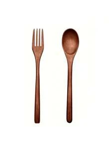 2/5/10 件手工制作可重复使用天然木勺子和叉子，家用饭勺、汤勺和沙拉叉